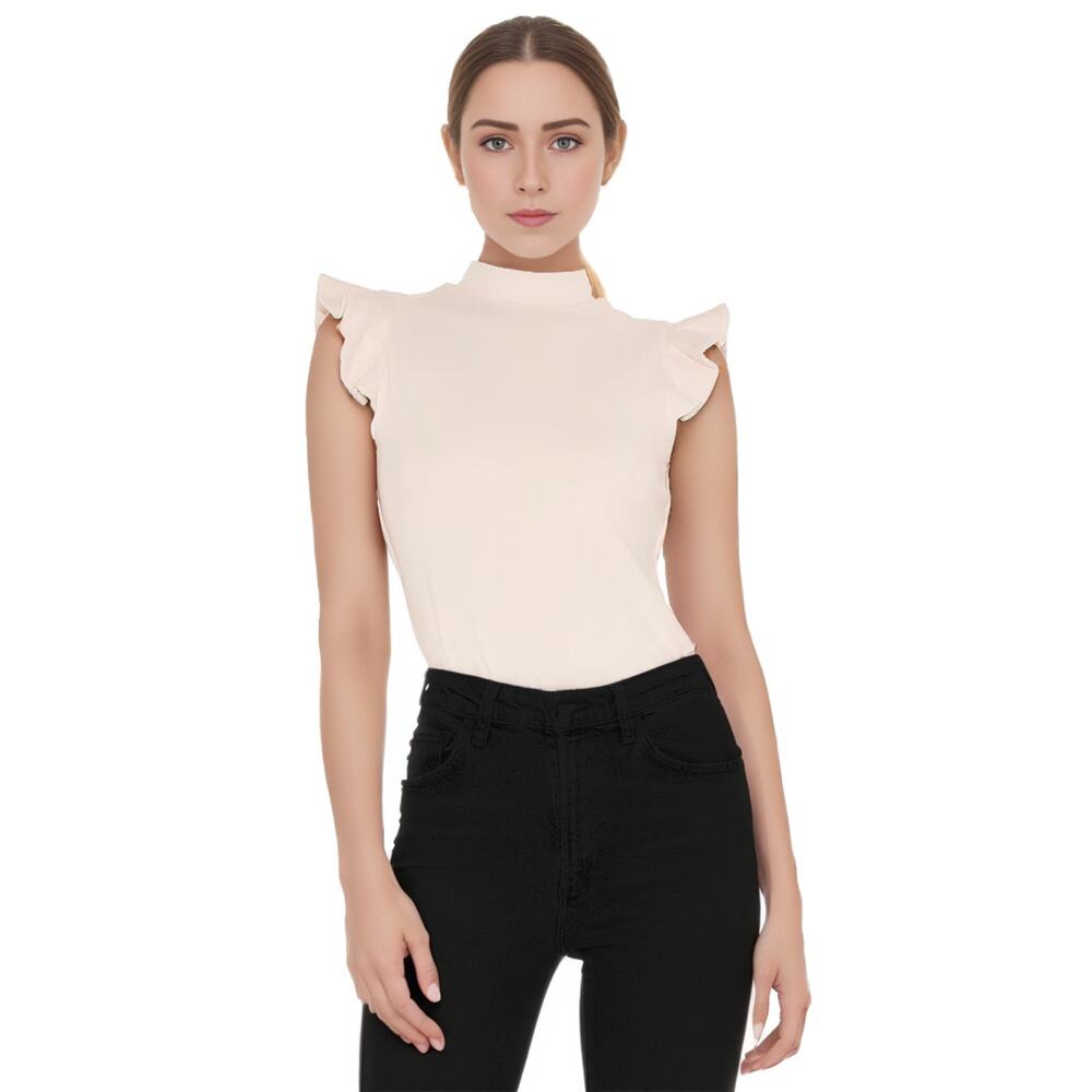Susana Monaco Mock Neck Sleeve Top 9" in Blanched Almond NWT Size Small
